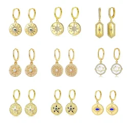 Small Hoop Earing Evil Eye Round Coin Colorful Enmal Star Eye Pendant Drop Earrings Creative Luxury Bohemian Jewelry Aretes