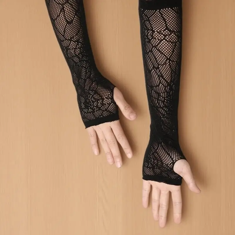 652F Guanti alla con motivo a ragnatela, tessuto elastico in morbido poliestere, accessori per feste