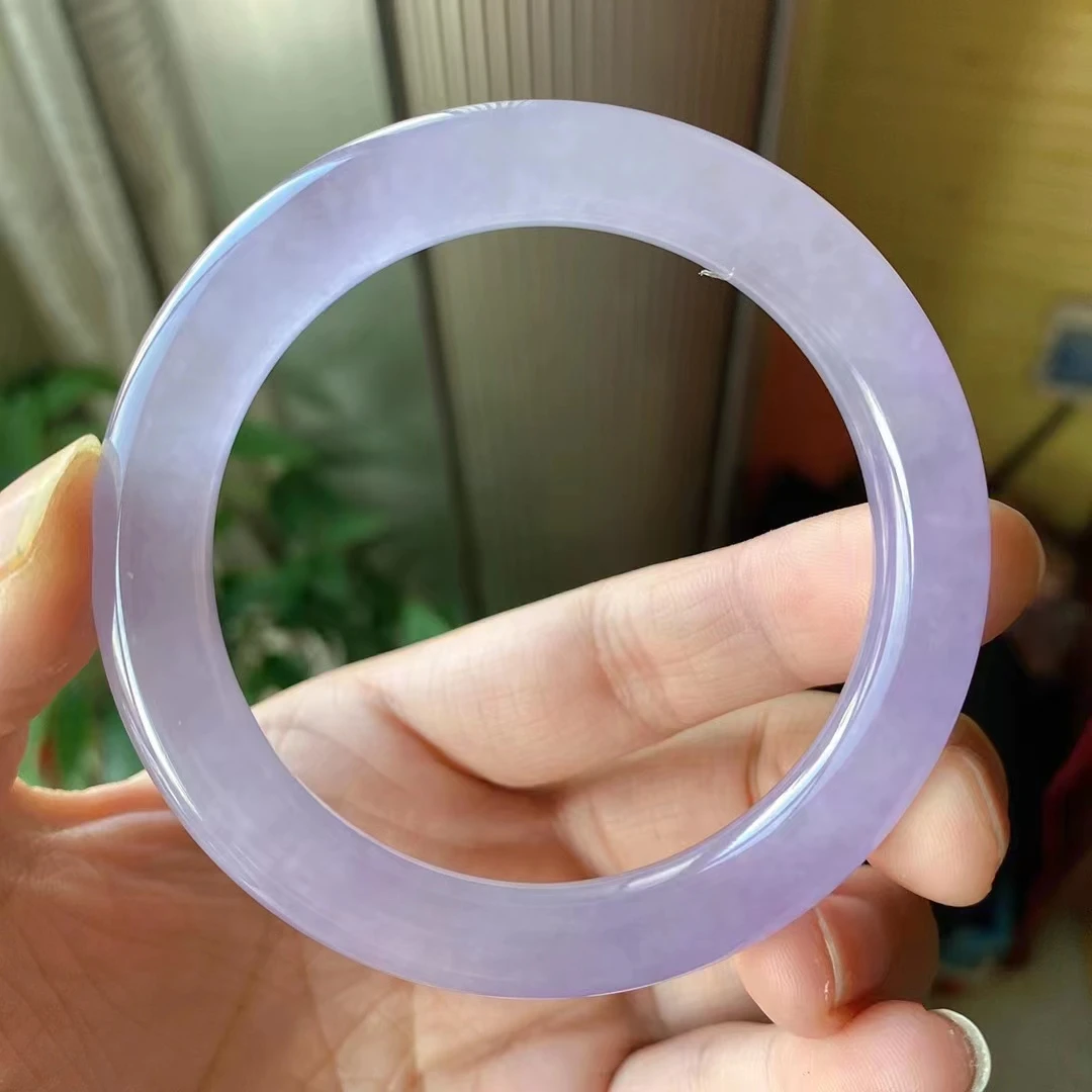 Newest Ice Seed Light violet Perfect Round Bar Jadeite Bracelet Jade Bangle Elegant Noble Floating Flower Handring Fine Jewelry