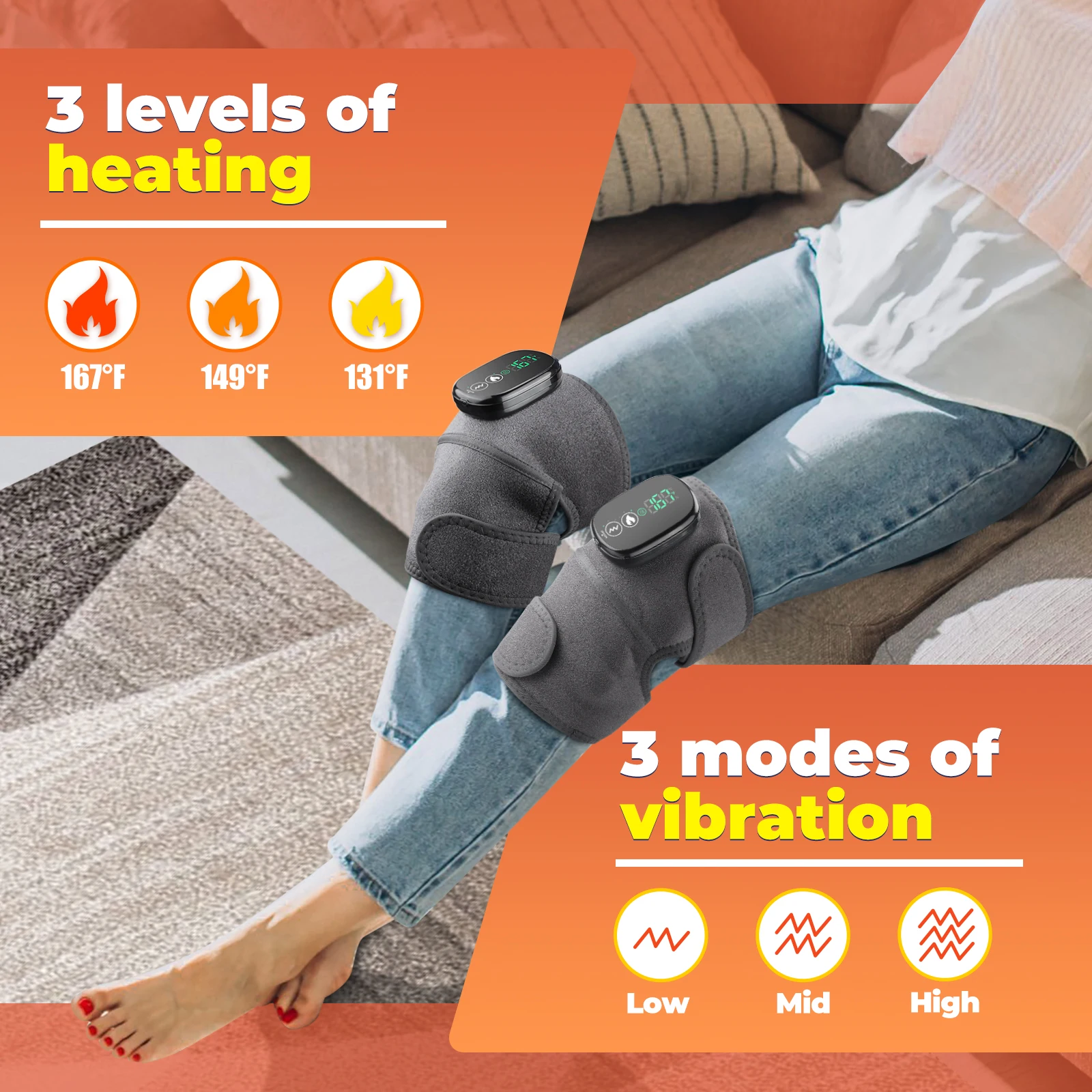 Heated Vibration Knee Massager Thermal Shoulder Elbow Brace Blood Circulation Support Knee Warmer Electric Heating Knee Pad