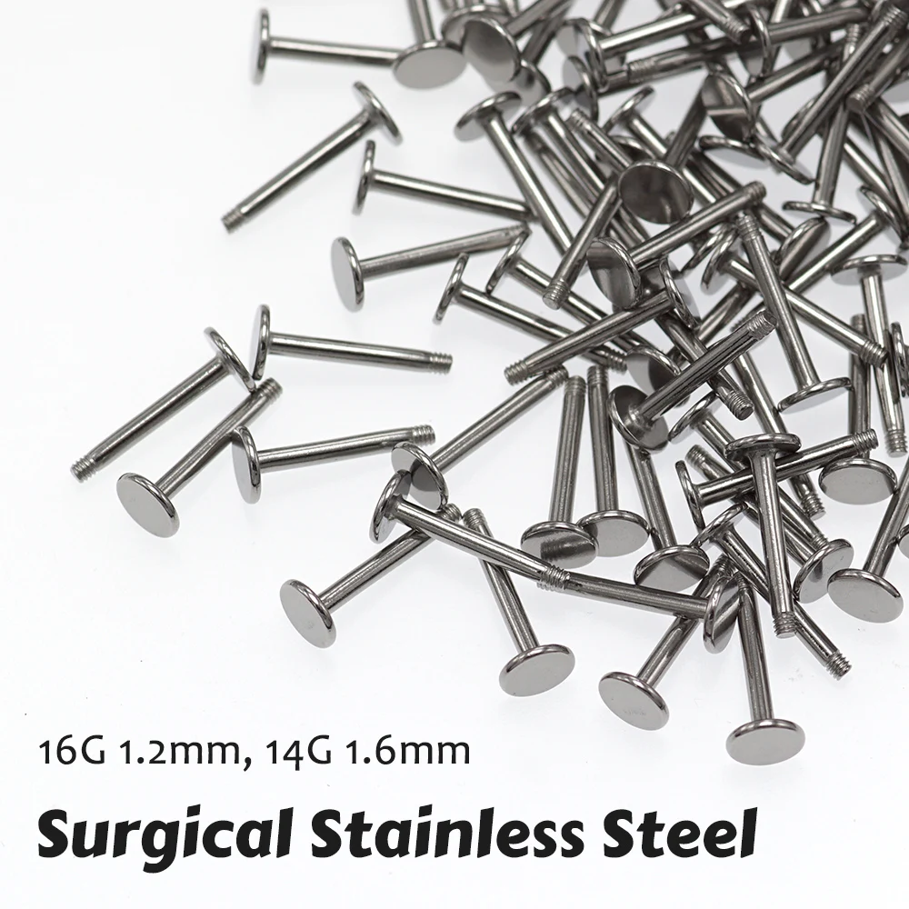 50Pcs 1.2/1.6mm Piercing Replacement Parts Labret Navel Eyebrow Nose Lip Straight Circular Bar Accessories Surgical Steel 14/16g