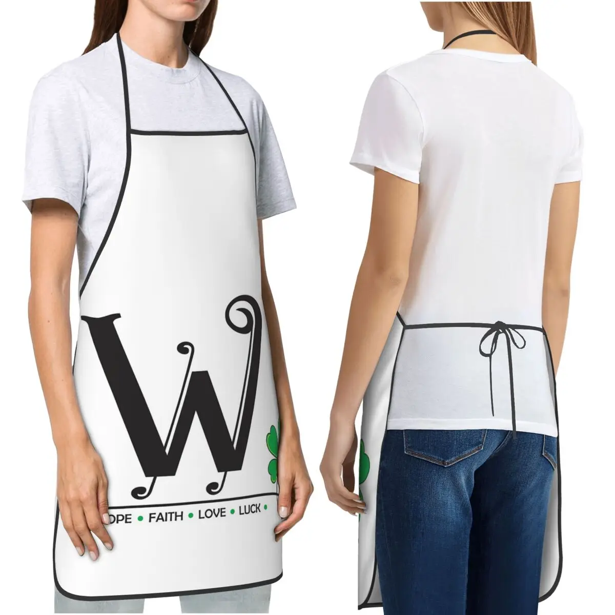 A-Z Lucky Four-Leaf Clover Alphabet Design_W Aprons Chef Cooking Cuisine Tablier  Bib Kitchen Cleaning Pinafore for Women Men