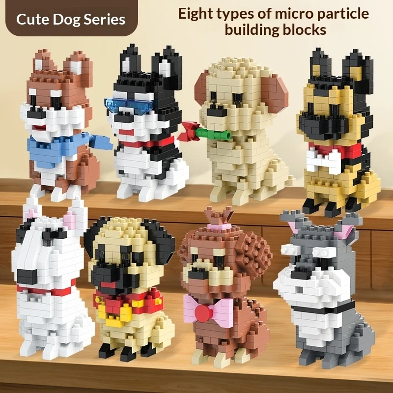 Ensemble de mini blocs de construction chien mignon, briques de construction DIY pour figurines de petits chiens, jouet de construction micro-animaux, décoration de bureau, pour enfants