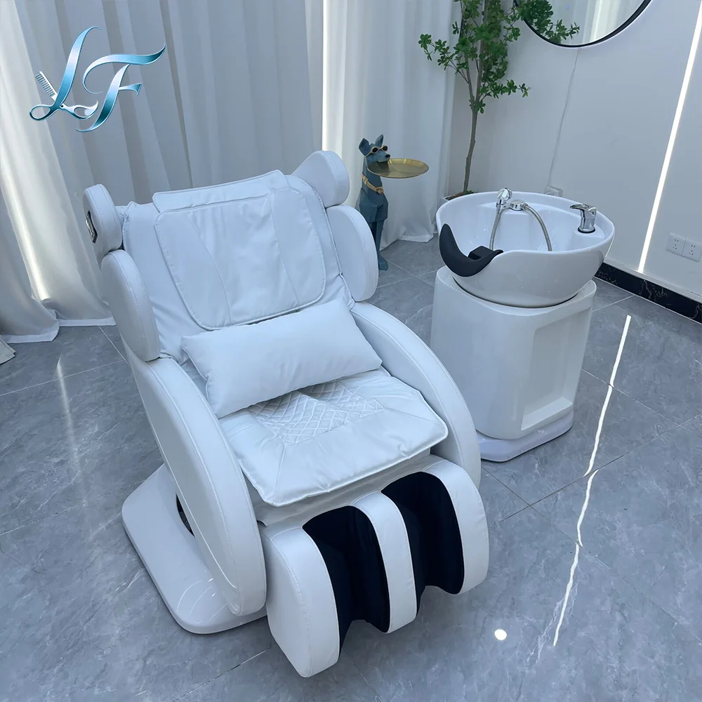 Luxury White Electric Recliner Rotatable Massage Salon Spa Chair With Basin For Hair Washing Durable Comfortable Stable