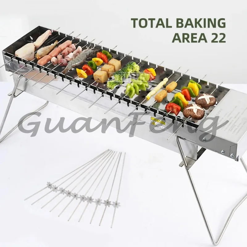Automatic Flipping Charcoal BBQ Grill Rack Outdoor Camping Tool