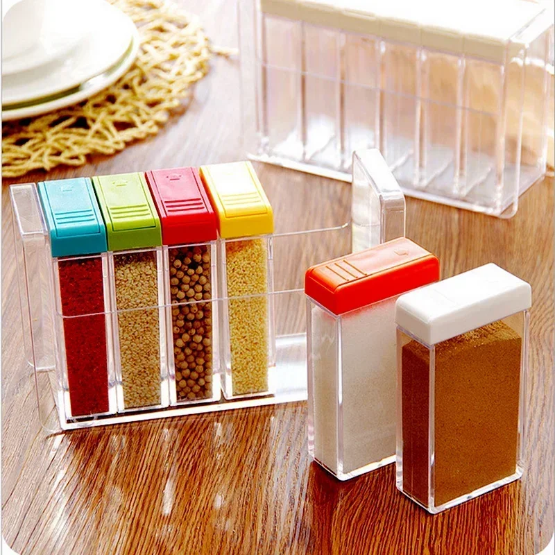 Transparent Spice Jar Set Salt and Pepper Seasoning Bottle Colorful Lid Kitchen Condiment Cruet Storage Container Spice Rack