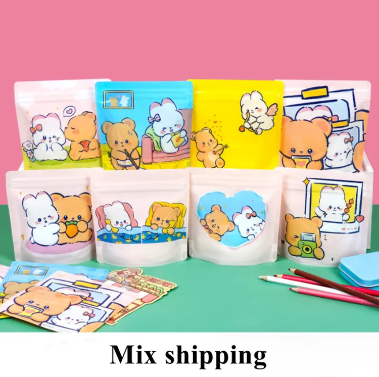 100pcs Cute Kindergarte Plastic Packaging Bag DIY Cookies Snack Cake Candy Nuts Snowflake Crispy Baked Food Feed Storage Pouches