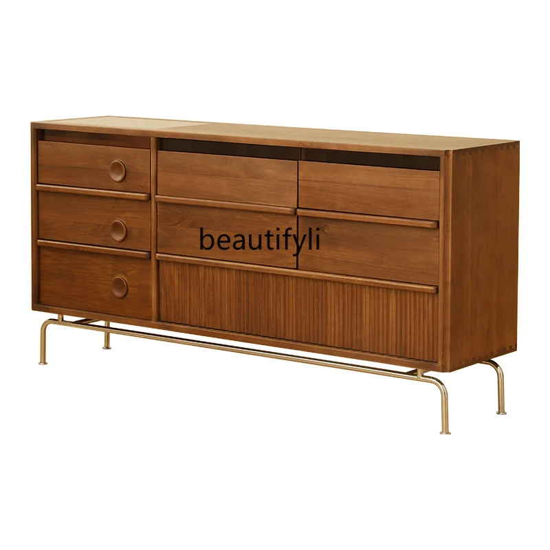 

Solid Wood Eight Spares Cabinet Living Room Side Cabinet Simple Retro Bedroom Locker of Bed End Sideboard Cabinet