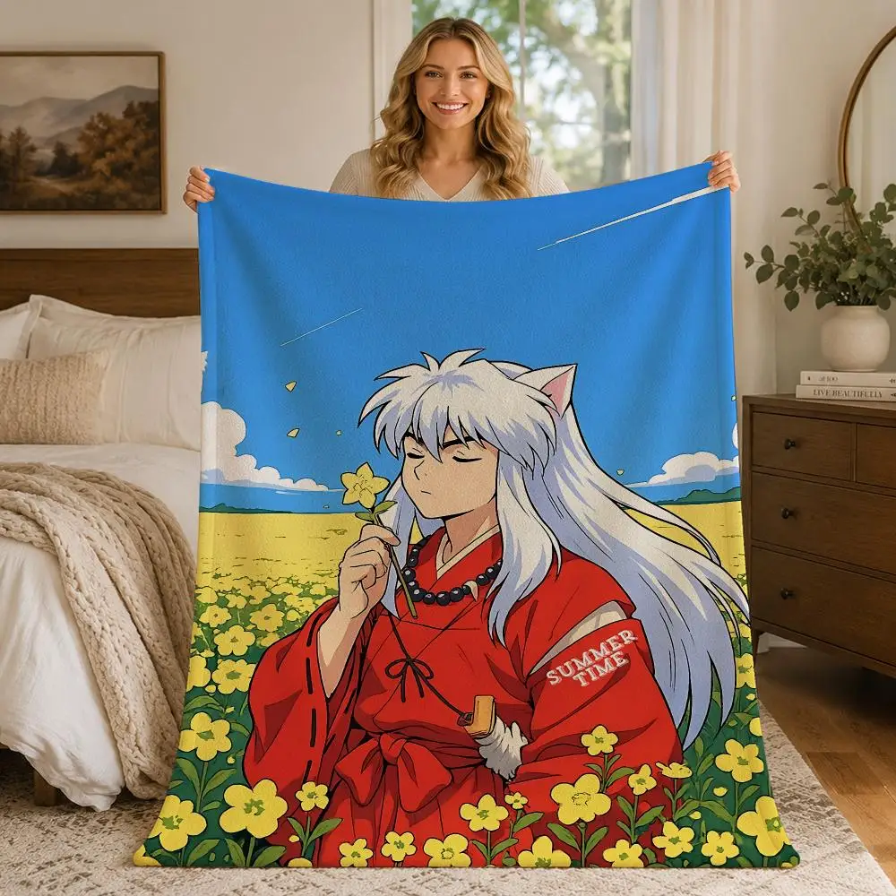Anime Fantasy Inuyasha Throw Blankets Soft Warm Flannel Blanket Bedding for Bed Living room Home Sofa