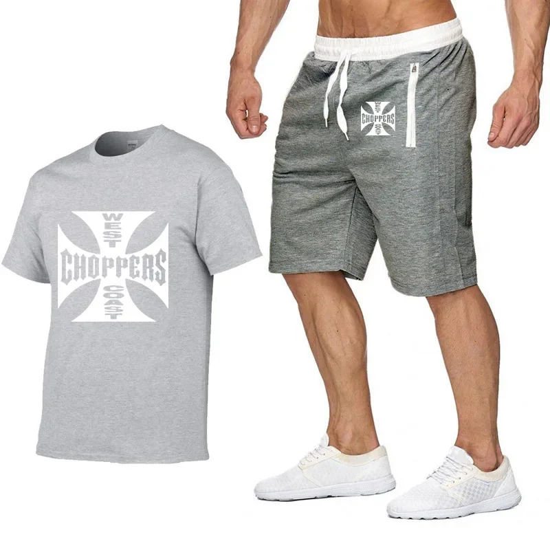 Rock music West Coast Choppers Printed T Shirt Men Summer Fashion Cotton Hip hop Harajuku Short Sleeve Men T-shirt+pants suit