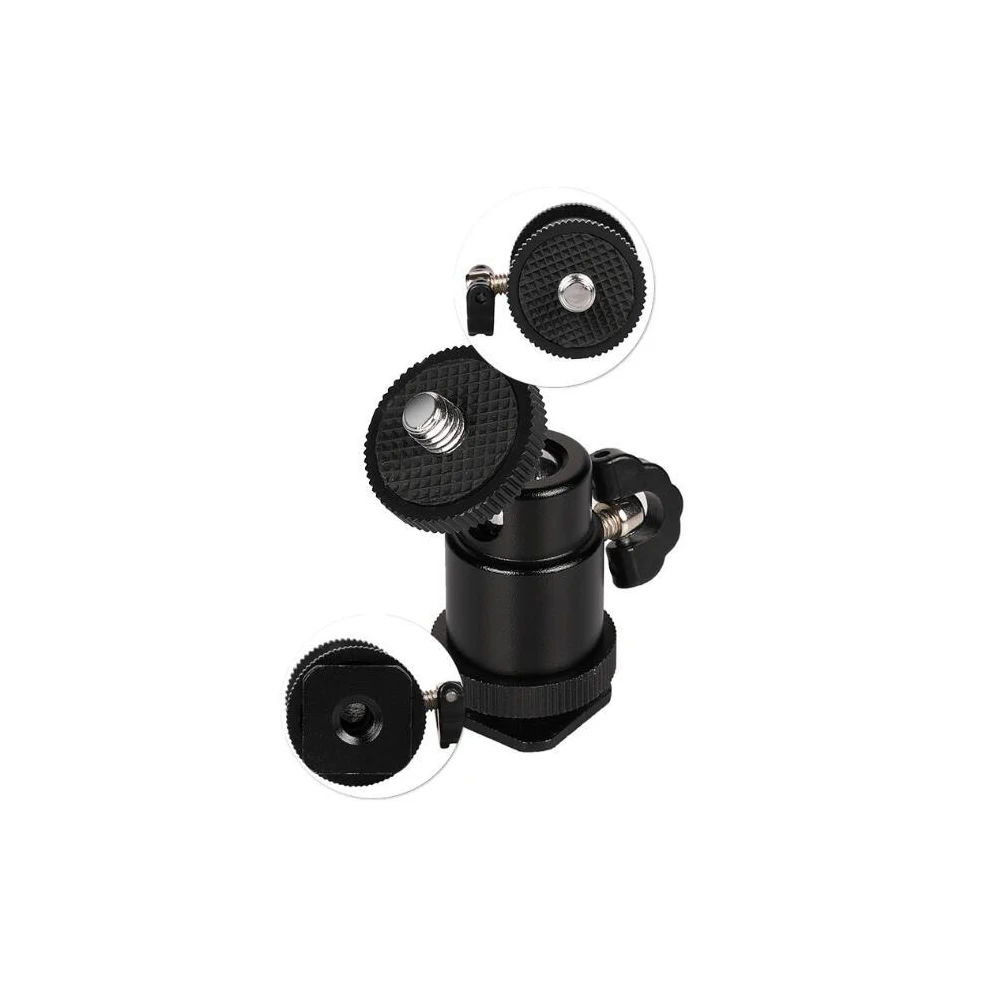 Tripod Ball Head 360° Rotatable Metal Mini PTZ with 1/4 hot Shoe Camera Mount Adapter for Camera Pocket Light Microphone