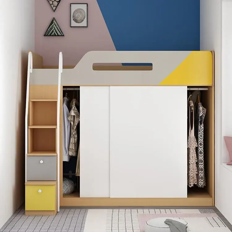 Nordic simple multi-functional storage cloakroom small apartment wardrobe bed bed cabinet integrated adult cloakroom on