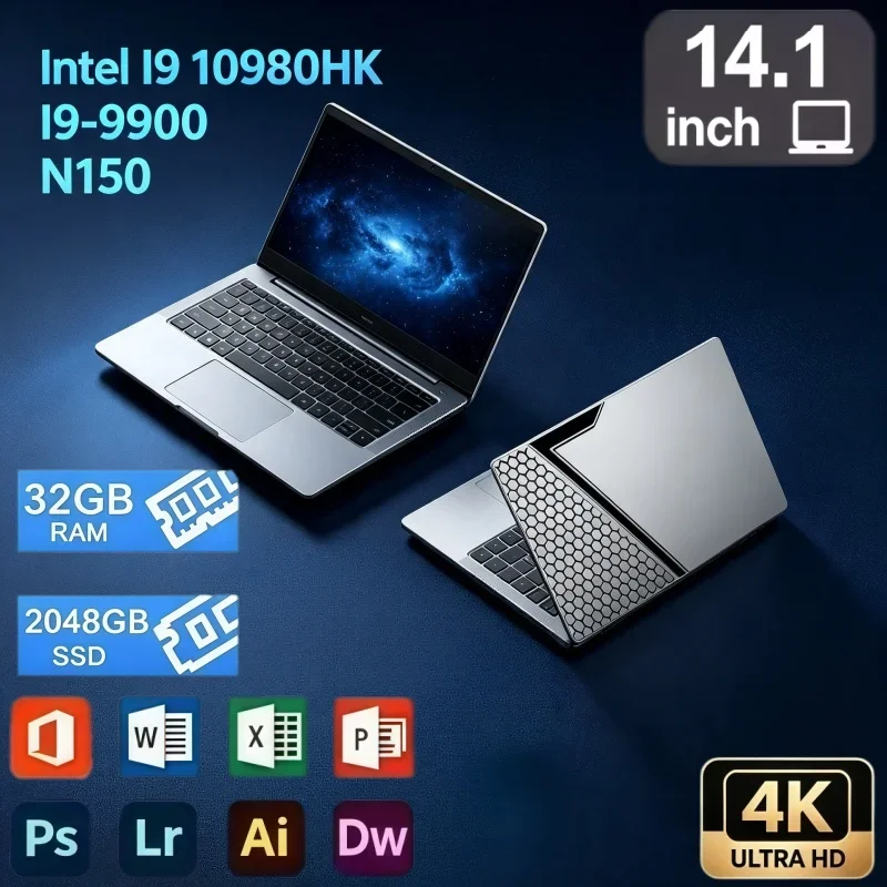 14.1 Inch Laptop Intel I9‑10980HK I9‑9900 N150 CPU Windows11 32GB DDR4 RAM 2TB SSD Portable Notebook For Gamer Daily Office Work