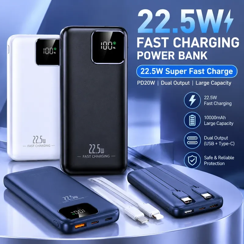 Bring Your Own Cable Power Bank Fast Charging Super Mini Shared Portable Charger Compact External Battery Pack for Mobile