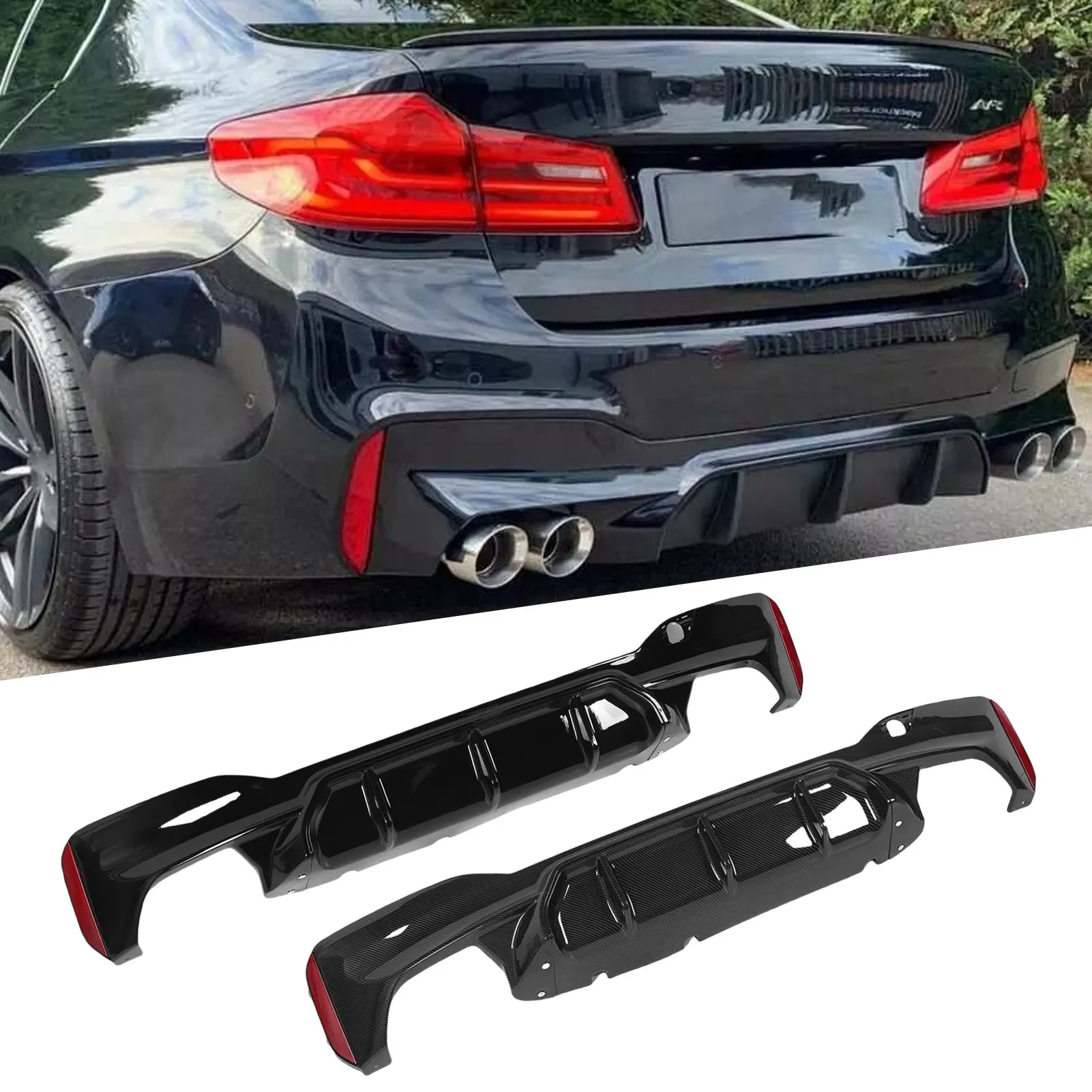 

Rear Bumper Diffuser Lip with Tow Hook Cover for M Competition High Performance Strong Protection Replacement for BMW 5 Series