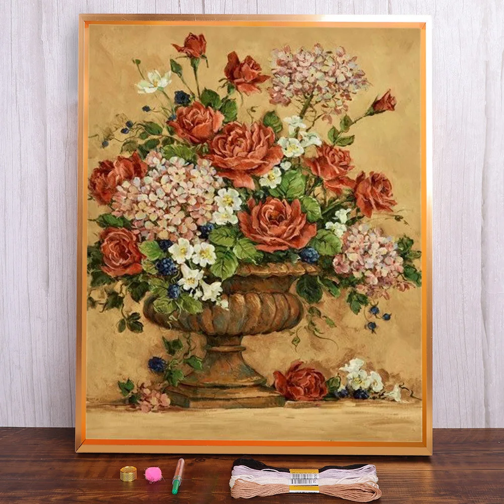 

Still Life Flower Printed Canvas Cross Stitch DIY Embroidery Complete Kit Hobby Craft Knitting Handiwork Magic Sales Counted