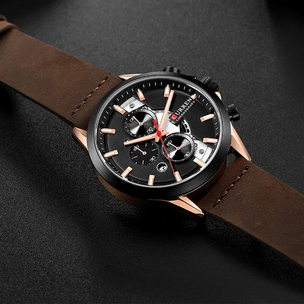 CURREN 8325 Luxury Brand Watches for Man Casual Clock with Chronograph Luminous Hands Leather Straps Wristwatches Male