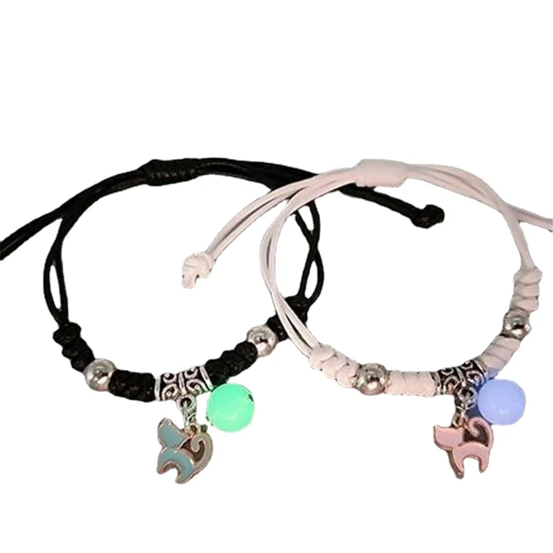 Luminous Cat Star Moon Bracelet Couple Charm Handmade Adjustable Rope Matching Friend Bracelet Infinite Love Jewelry Gifts