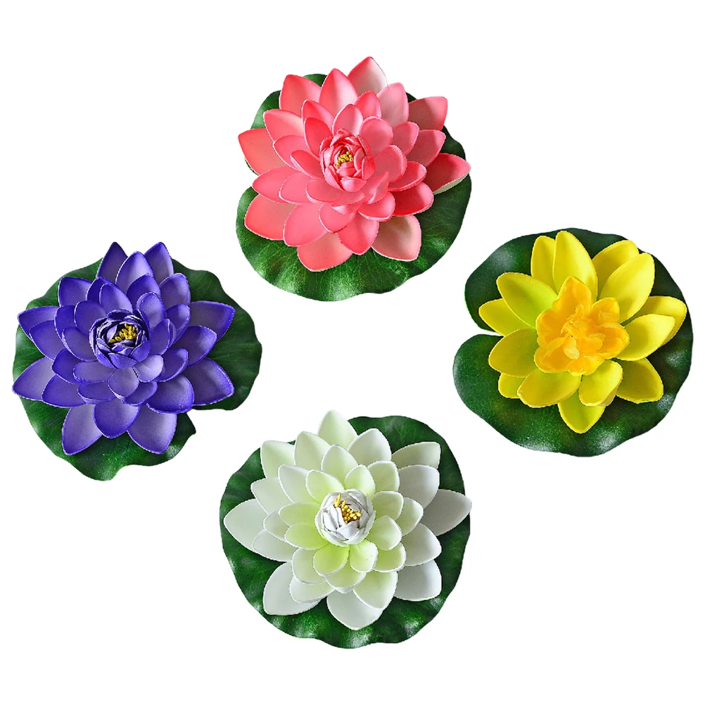

4pcs Plastic Lotus Decoration Durable Realistic Suitable Indoor Outdoor Garden Pond Floating Flowers Ornaments Fish Tank Decor