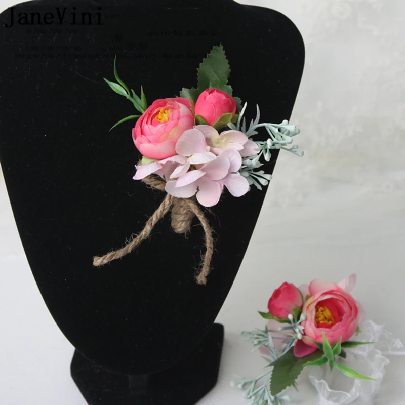 

JaneVini 2023 Korea Wedding Groom Boutonniere Men Suit Buttonhole Corsage Brooch Artificial Wristband Flower Wedding Accessories