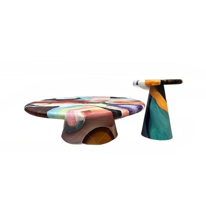 Hand-painted oil painting designer personalized round coffee table medieval creative light luxury painted coffee table