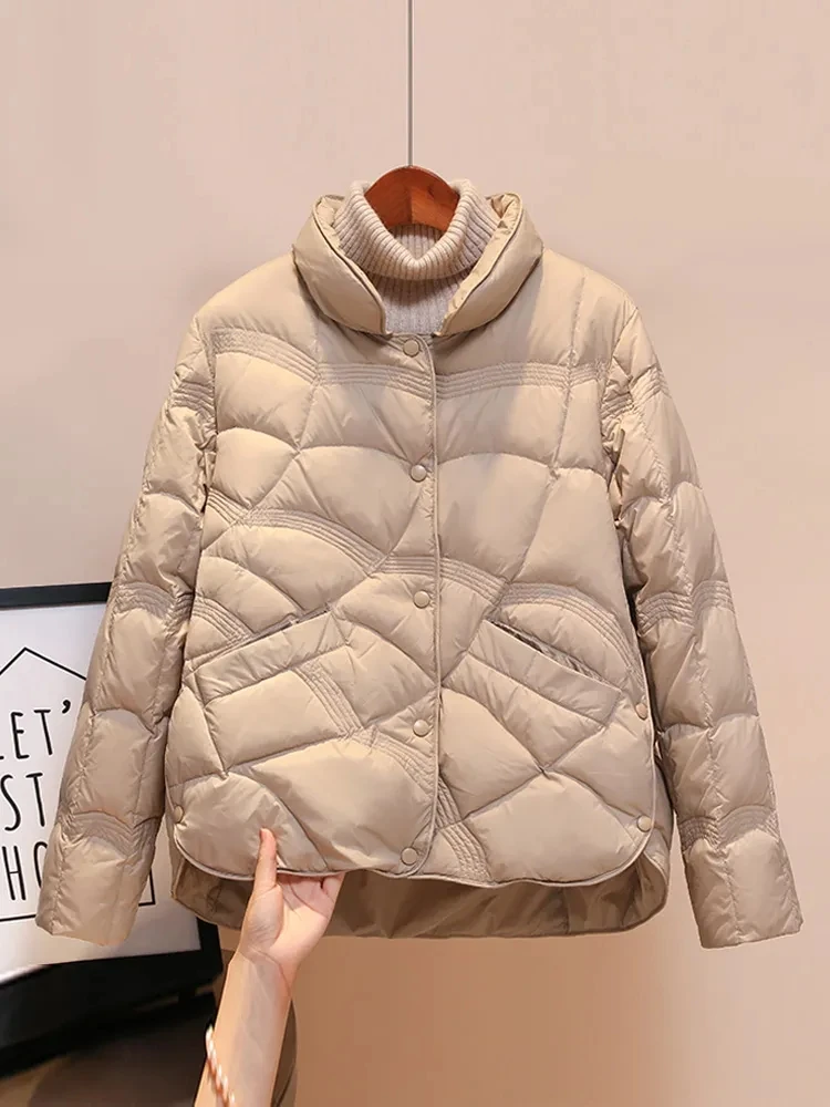 Chaqueta de plumón de pato ultraligera para mujer, abrigo cálido de una sola botonadura, Parka de otoño e invierno, 90%