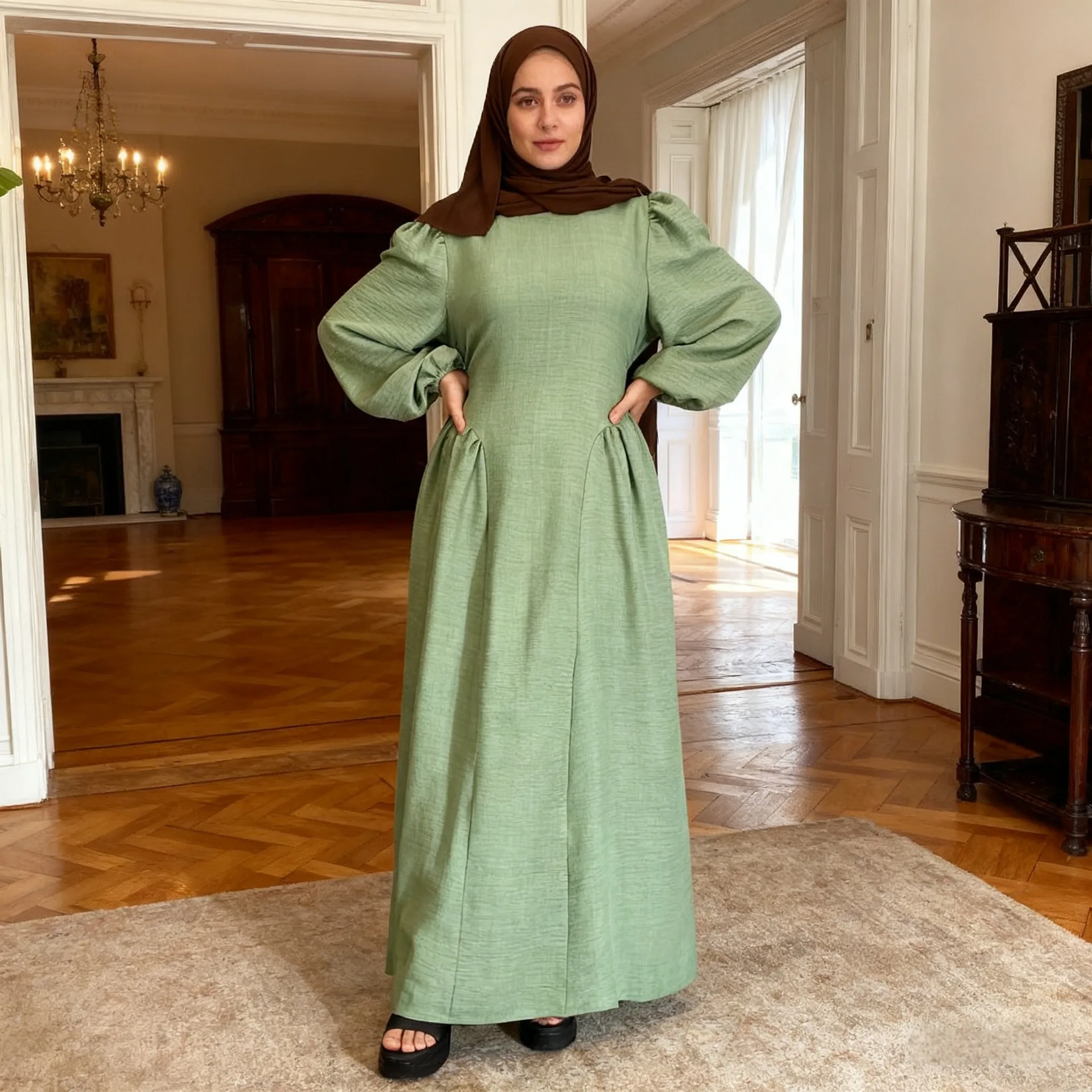 Eid Dress Abaya Women Modest Dresses Lace Up Muslim Jalabiya Dubai Abayas Kaftan Islam Vestidos Ramadan Morocco Maxi Gown 5