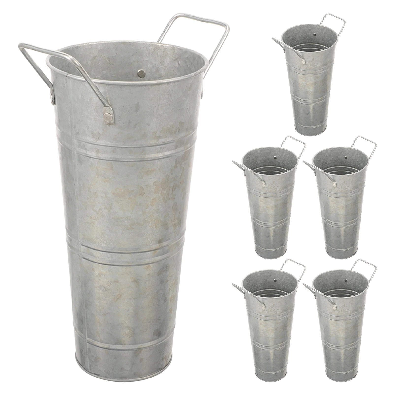 

6pcs Galvanized Flower Buckets 10 Inch Galvanized Iron Vase With Handle Rustic Flower Bucket Pots For Wedding Party Garden