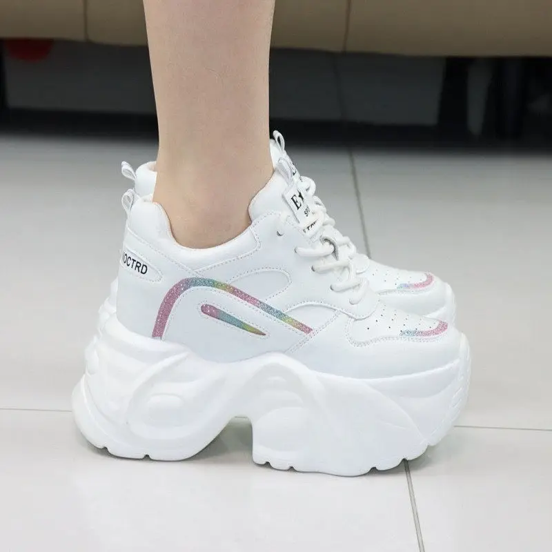 Chunky Sneakers Women White Shoes 10cm Platform Thick Sole Low Top Dad Shoes Casual Fashion Sports booes Elevator Shoe