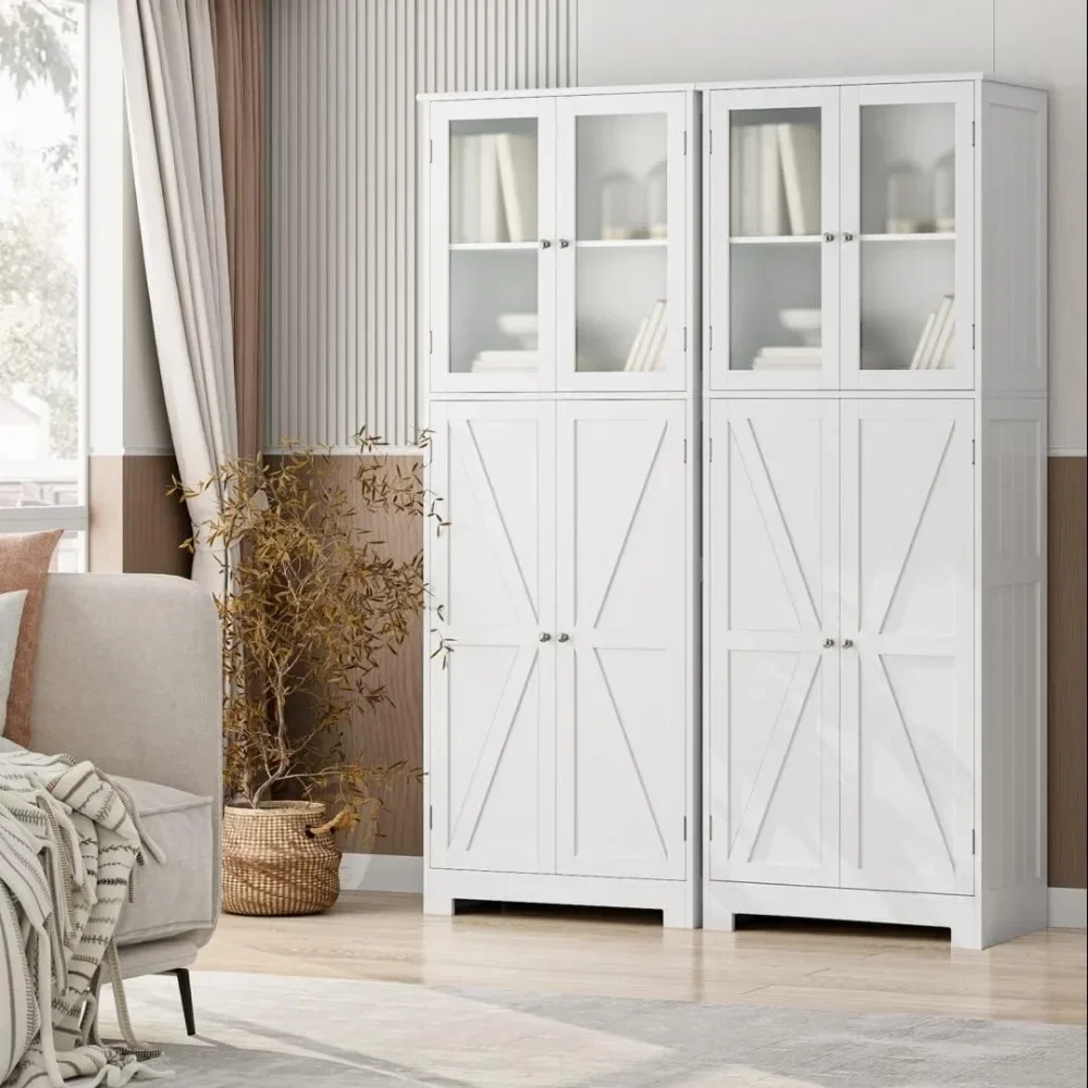 

For 67" Storage Cabinet, Bathroom Storage Cabinet with Glass Door, Kitchen Pantry Cabinet with Shelves for Bathroom, Kitchen