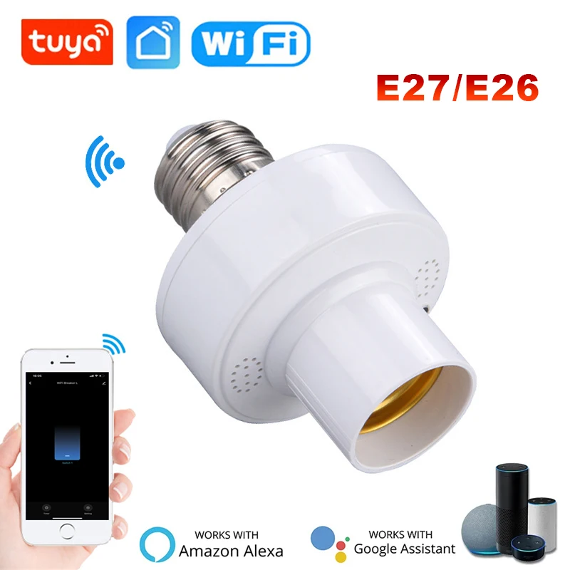 Tuya Smart WiFi Light Socket Adapter E27/E26 Lamp Bulb Holder Base Smart Life APP Control Works With Alexa Google Home AC85-265V