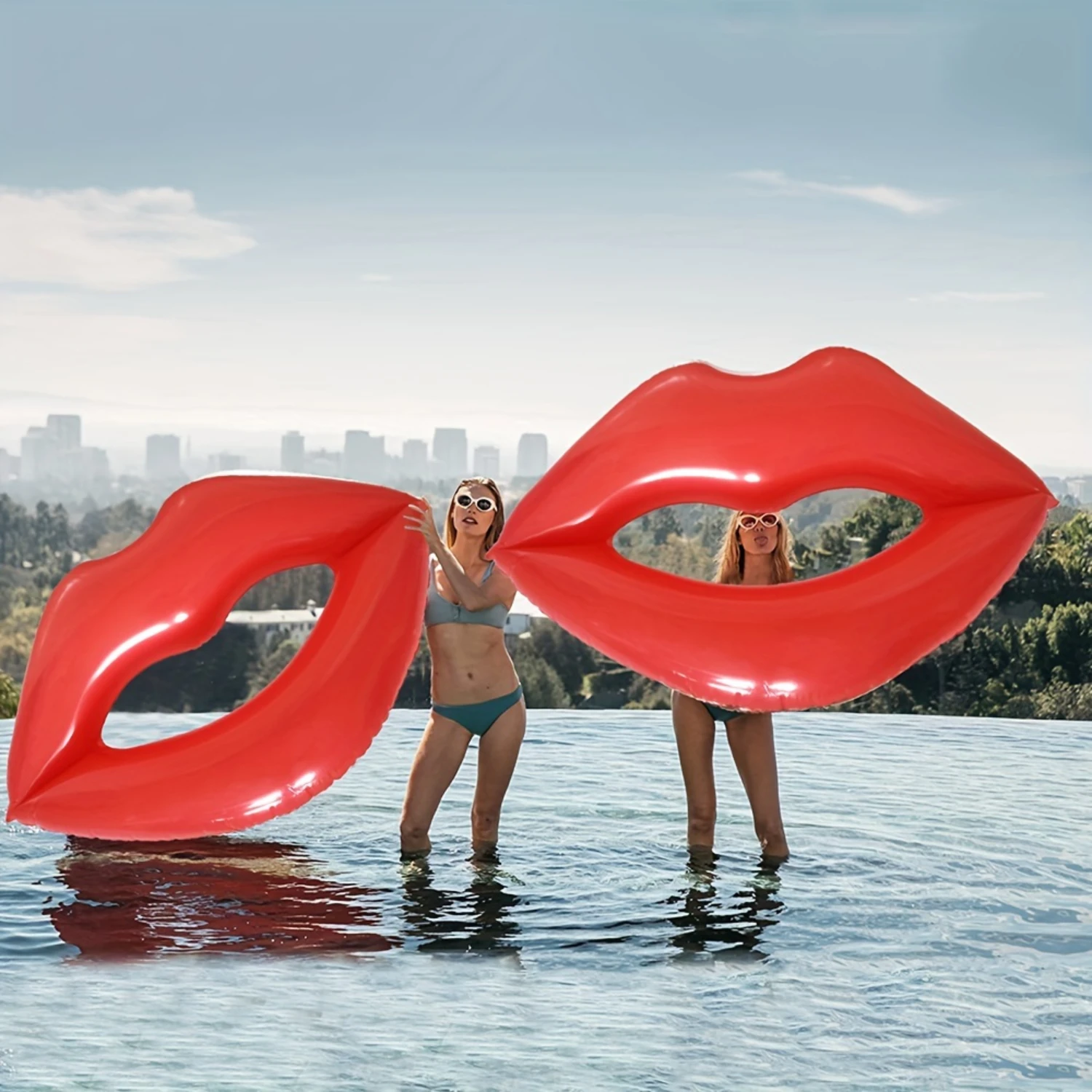 1pc Giant Lips Shaped Inflatable Floating Bed, Swimming Ring Suitable For Pool Party And Vacation Fun