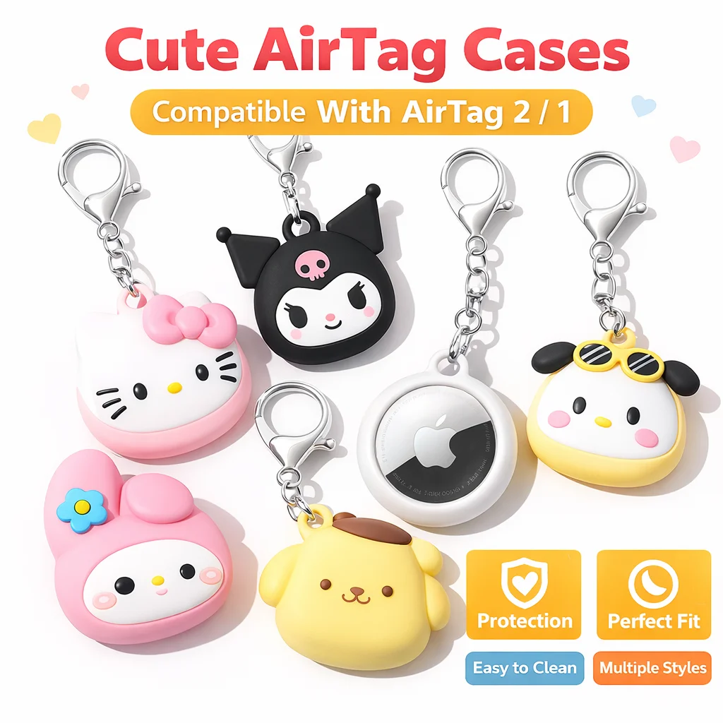 Cute Silicone AirTag Case Keychain For Apple AirTag Shockproof Protective Cover, Cartoon Key Ring Holder