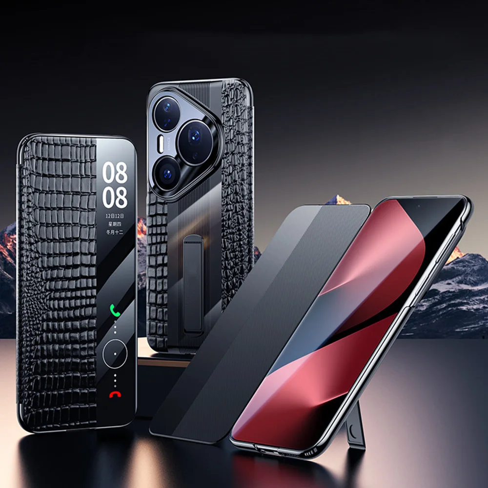 

For Huawei Pura 80 Ultra Genuine Leather Flip Cover with Stand Smart Window View Full Body Protection Case for Pura70 Ultra