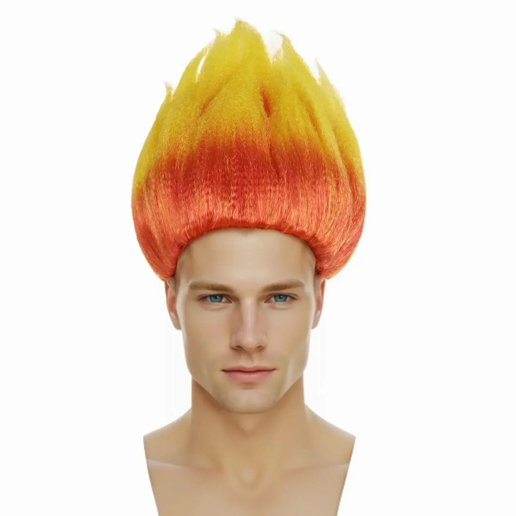 Anger Wig Cosplay Synthetic Hair Halloween Costume for Men Yellow & Orange Color Grandient Ombre Wigs Anime Cosplay Movie Party