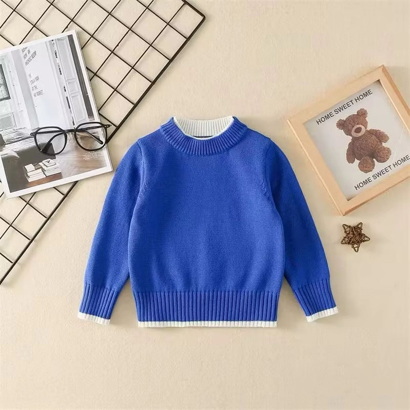 CH Girls Sweater Kids Knit Pullover Long Sleeve Crew Neck Color Block Jumper Casual Soft Top Autumn Winter Clothing