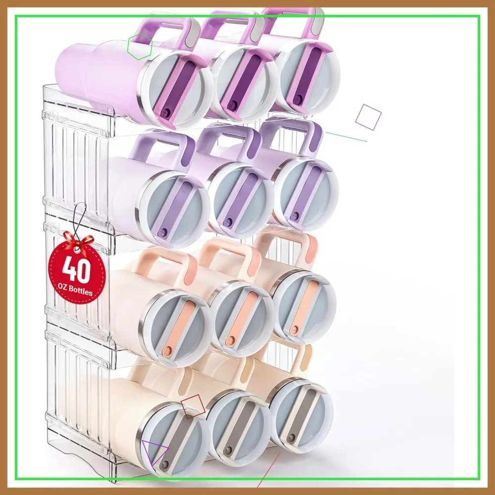 

Large Stackable Water Bottle Organizer, 4-Pack Tumbler Holder for Kitchen Pantry Storage, Fits 40oz Cups