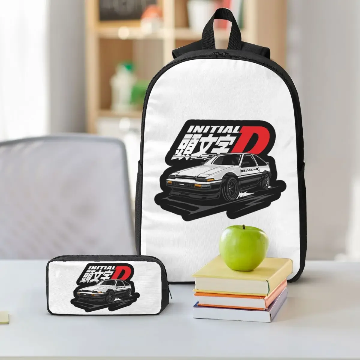 Anime Drift AE86 Initial D Backpack Student BookBag School Bag Shoulder Bags 3ps Insulated Lunch Bag Pencil Case