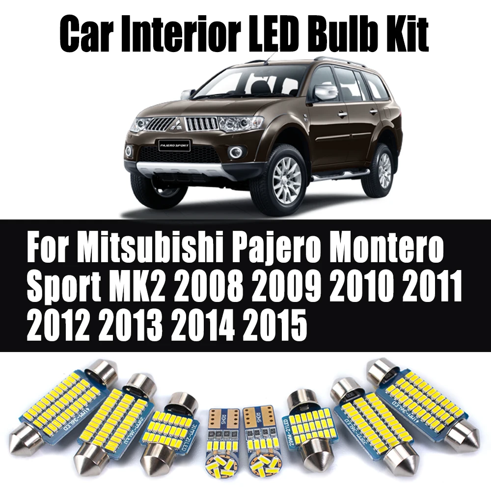 17Pcs Car Bulbs For Mitsubishi Pajero Montero Sport MK2 2008 2009 2010 2011 2012 2013 2014 2015 LED Interior Reading Light Kit