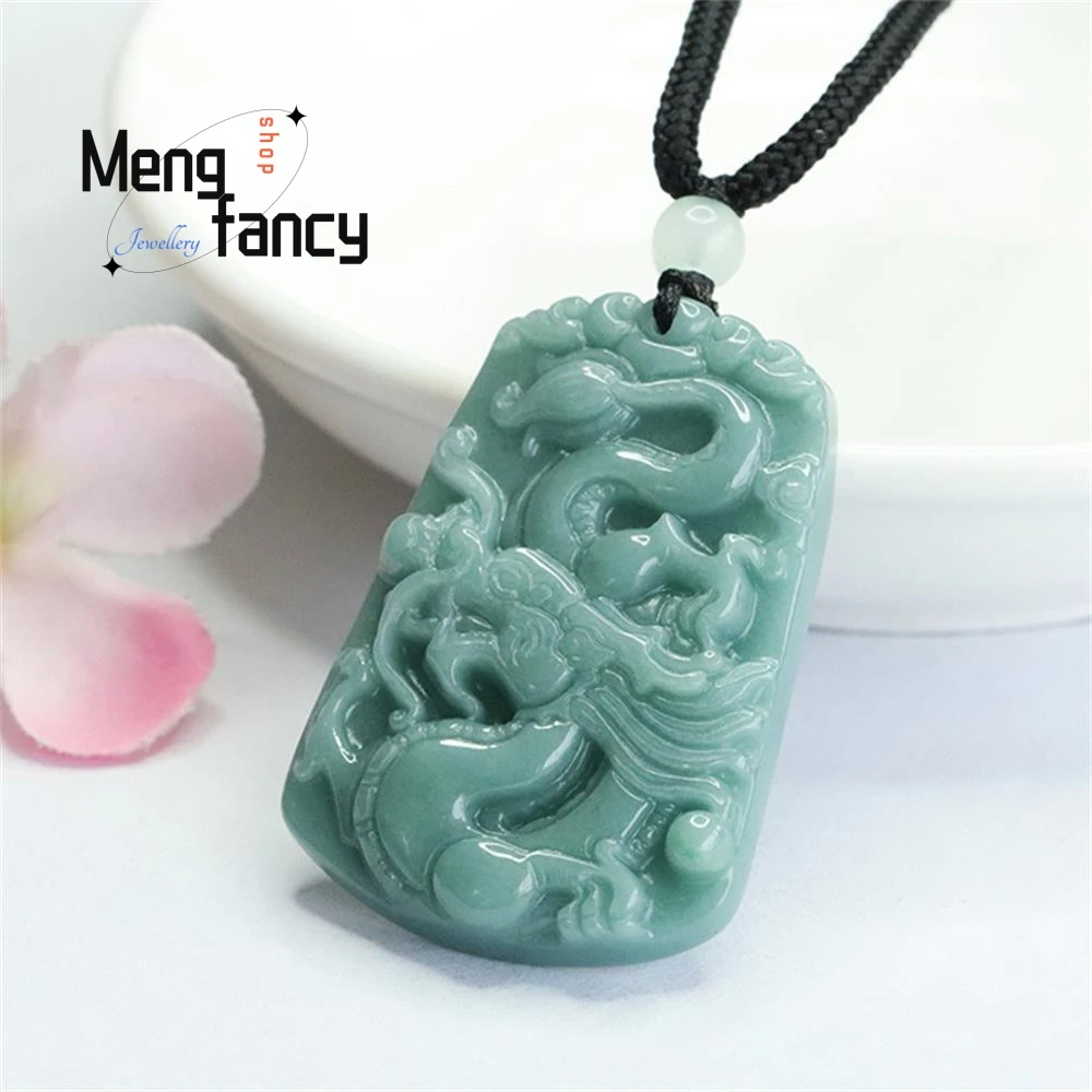 

Natural Jadeite Blue Water Zodiac Dragon Jade Pendant Exquisite Elegant Simple High-grade Luxury Quality Jewelry Holiday Gifts