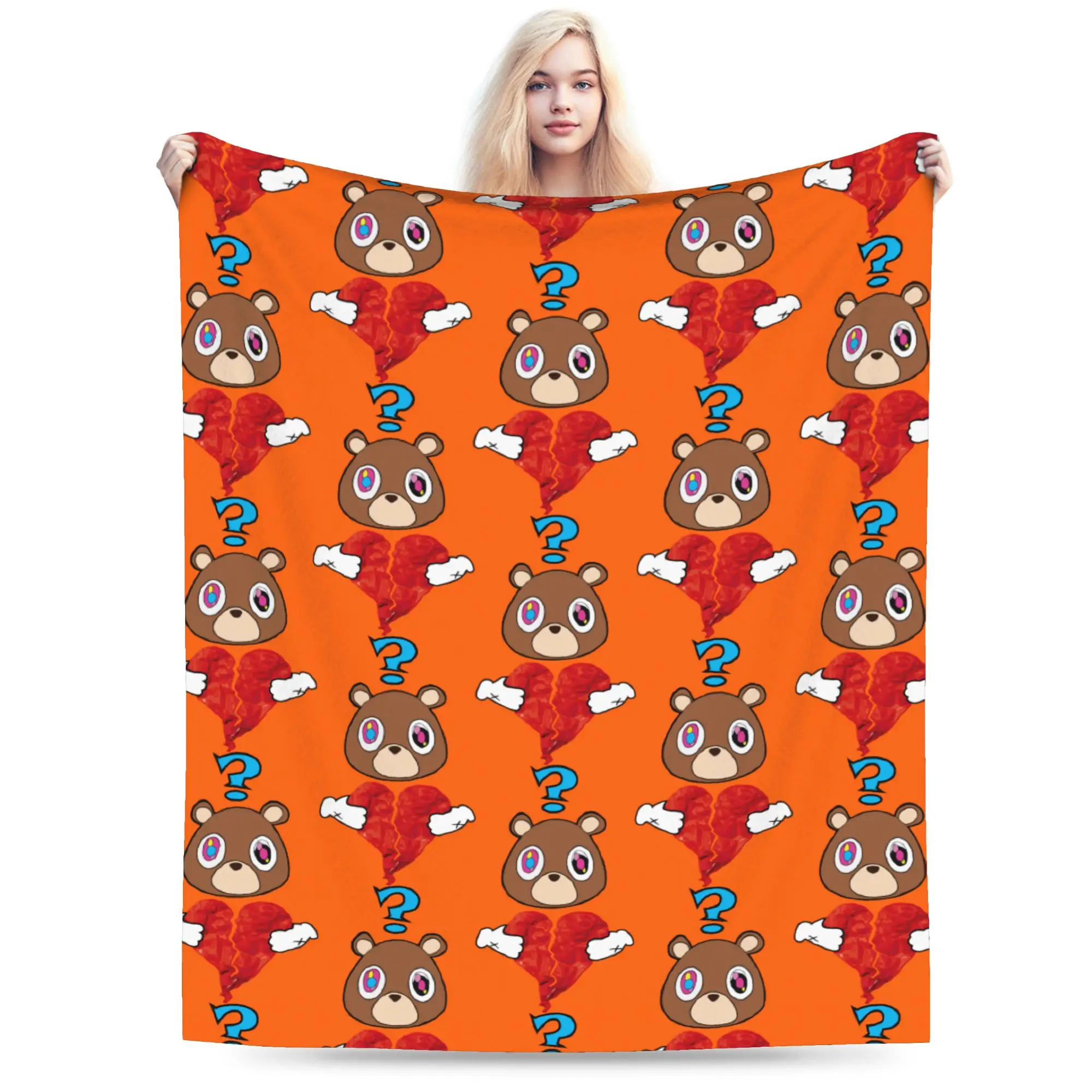 Custom Kanye West Bear Heart Break Blanket Soft Fleece Autumn Warm Flannel  Throw Blankets for Sofa Travel Bedding Bedspread