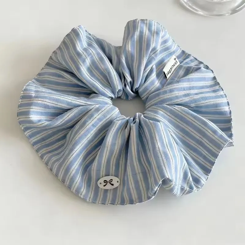 Korean Style Small Fresh Blue Striped Large Intestine Headband Niche Lazy Style Low Ponytail Headband Women's Hair Accessory view 5