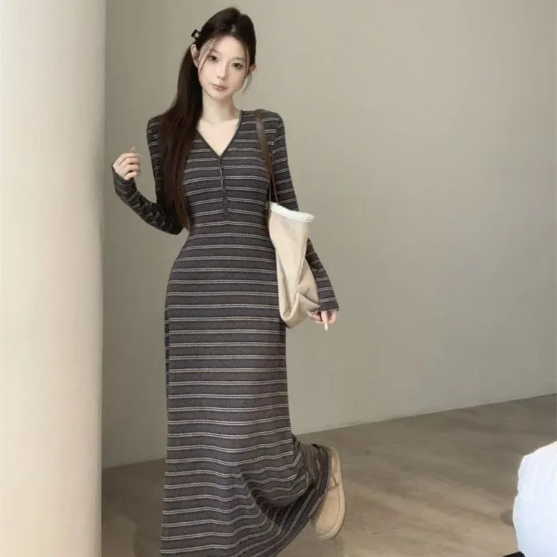 Ele longo sve v-ne listra dr camada base de emagrecimento envoltório em torno da saia outono inverno novo sle sexy t dr