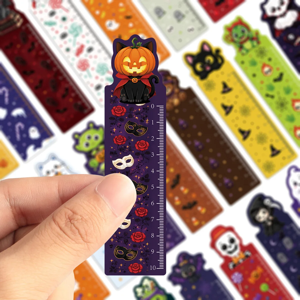 30 Stück Halloween Cartoon-förmige Lineal-Lesezeichen für Abschlussfeiern, Studenten, Graffiti, Schreibwaren, Seitenmarkierungen, Bürobedarf – Detail 5