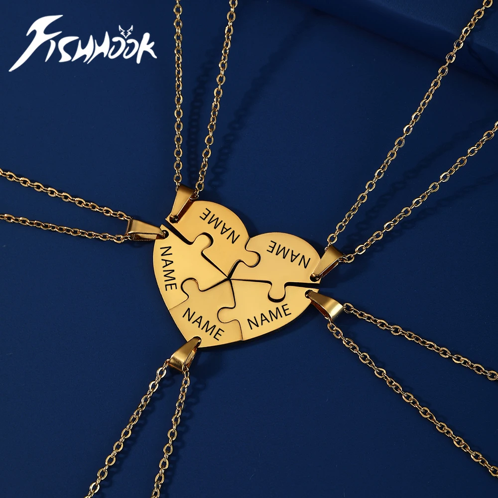 Heart Custom Necklace Name Personalized Chain Puzzle Family Child Kid Gift For Women Men Couple Mother Stainless Steel Jewelry