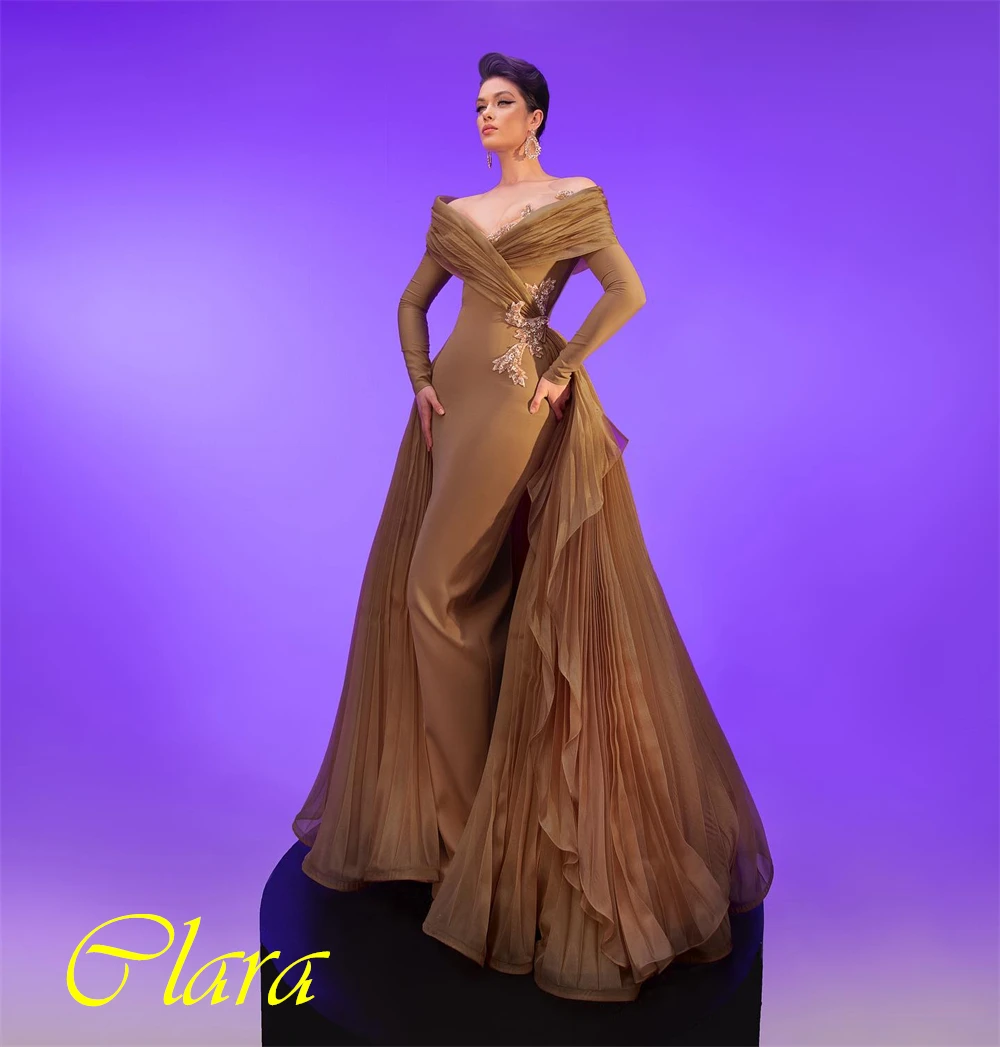 

Customized Exquisite Jersey A-Line Evening Dress Modern V-Neck Long Sleeves Prom Dress Fashion Appliques Special Occasion Gowns