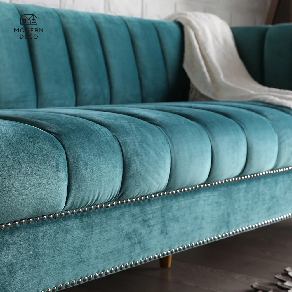 Soffan Samt Sammet أريكة قطيفة أريكة أريكة أريكة Divan 3 مقاعد يجلس التصميم الحديث أثاث غرفة المعيشة الأخضر معنقدة بالقناة