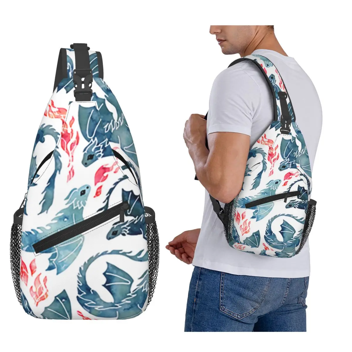 

Dragons Fire Dark Pink Purple Chest Bag Men Sling Crossbody Backpack Chest Bag Traveling Hiking Daypack Shoulder Bag