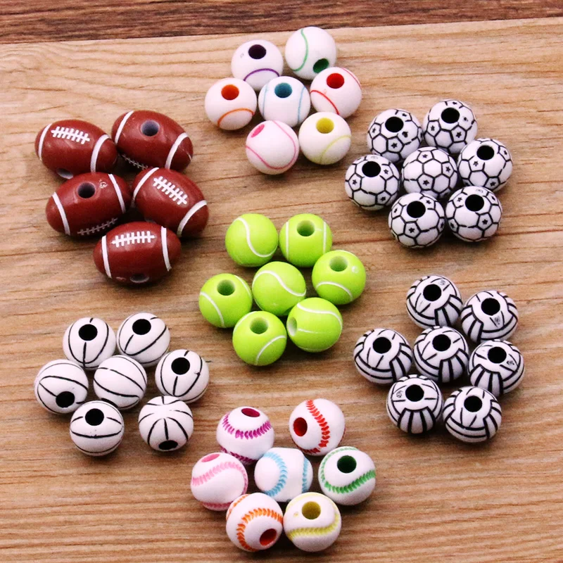 20-100Pcs Sport Rugby Tennis Basketball Fußball Perlen Spacer Acryl Für Making Armband Halskette DIY Handwerk Schmuck Liefert