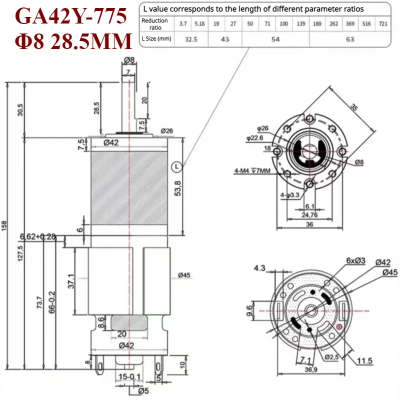 GA42Y-775 12v24v stejnosměrný reduktoru motorový planetární mechanismus high-power vysoký kroutící moment mikro rychlost regulating low-speed motorový D čepovec 8mm/10mm